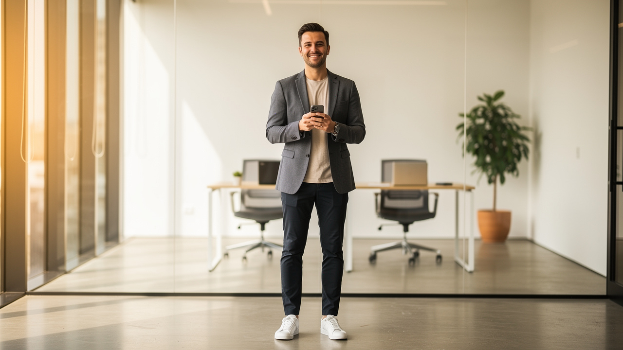 Przedsiębiorca zarządzający kontem firmowym na smartfonie