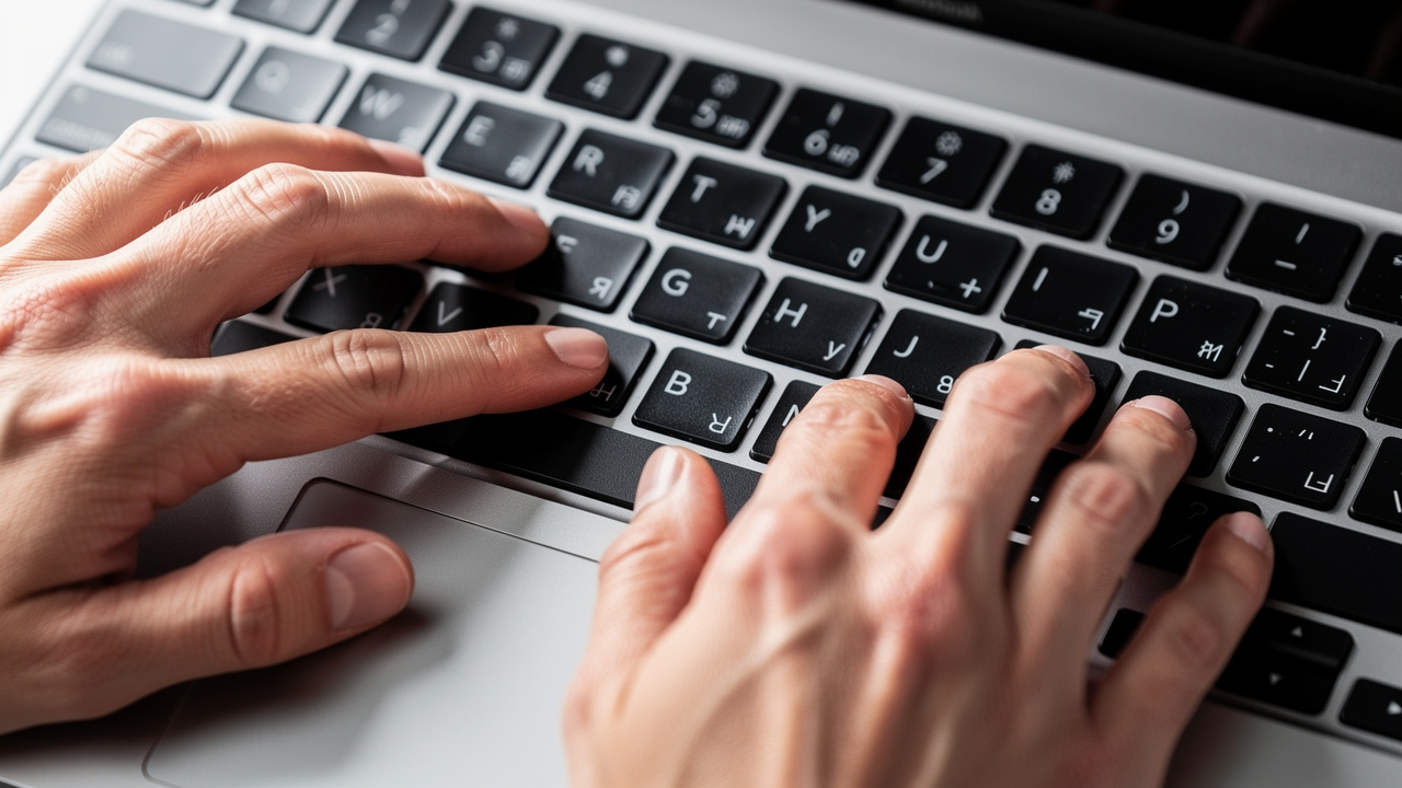 Palce naciskające skrót klawiszowy na klawiaturze MacBooka