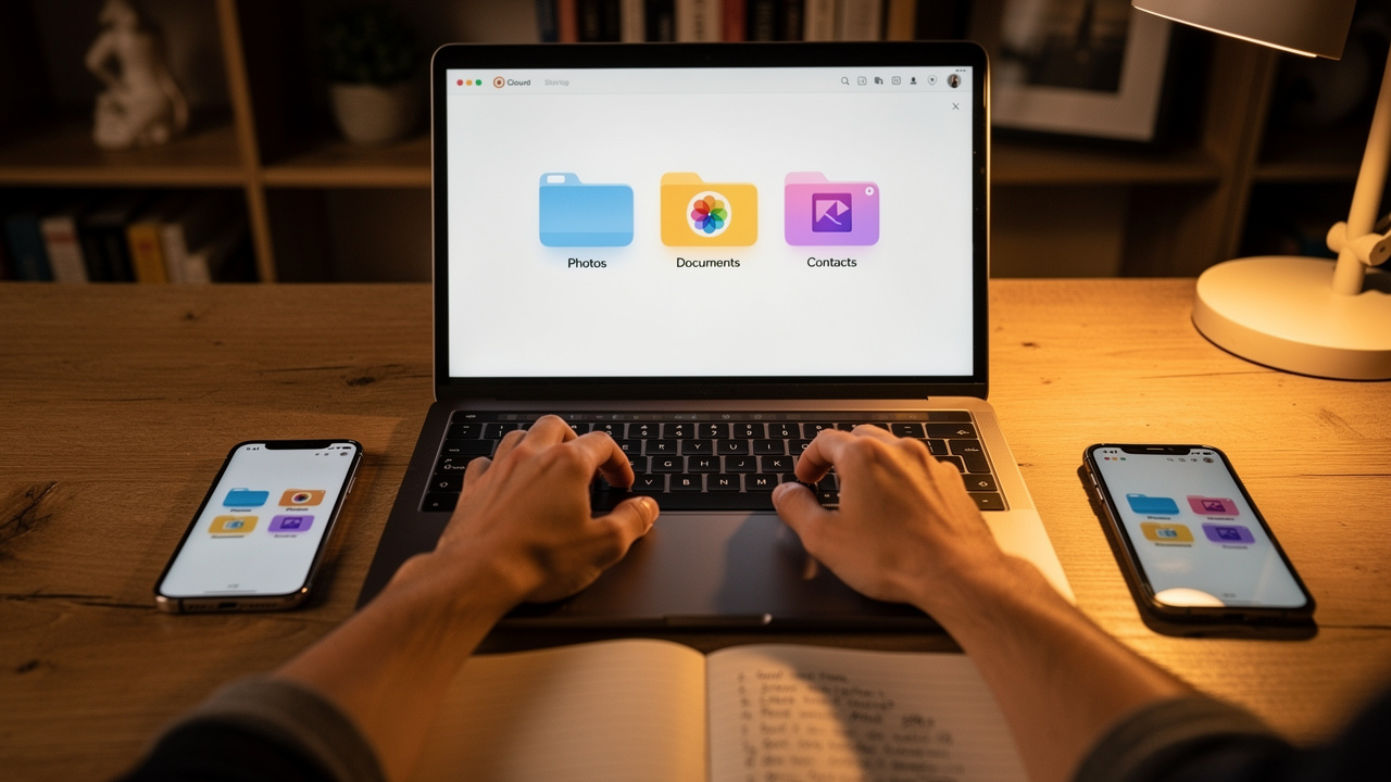 Ręczne przenoszenie danych przez chmurę i komputer