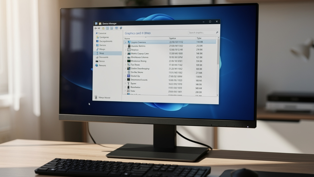 Ekran Menedżera urządzeń Windows z widoczną kartą grafiki