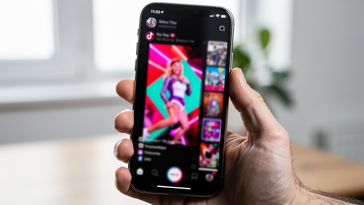 Person holding smartphone displaying TikTok app interface